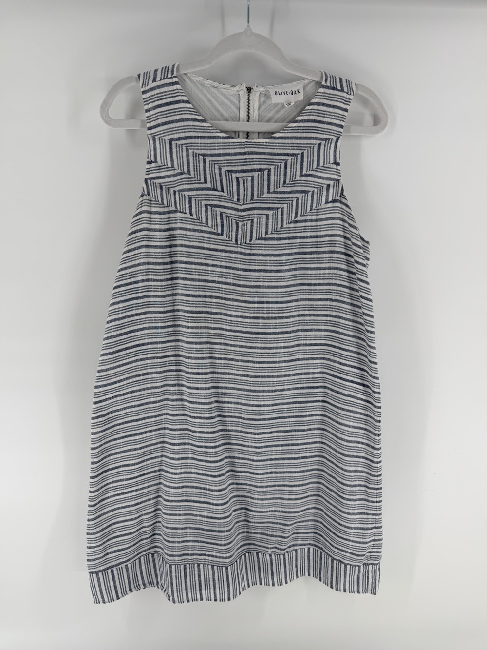 Olive + Oak M Blue White Striped Cotton Shift Dress Coastal Nautical